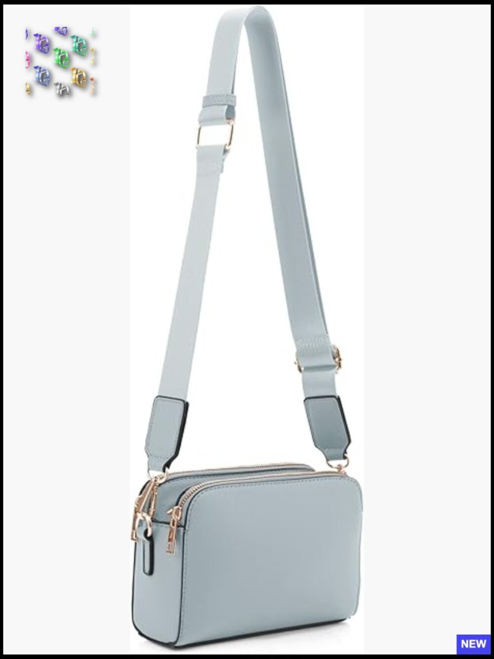 Triple Zip Small Crossbody Camera Bag Purse with Wide Guitar Strap